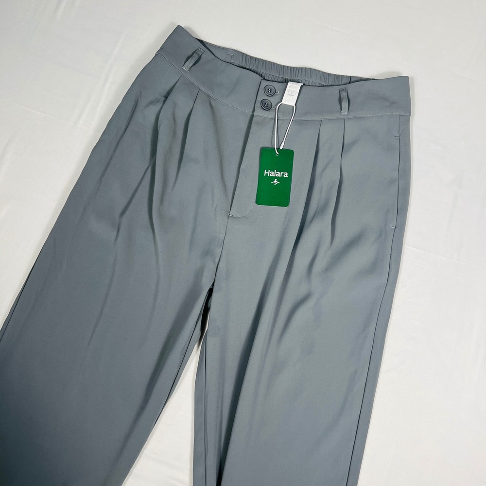 Halara Flex High Waisted Shirred Straight Leg Work Pants Size Large Petite Gray